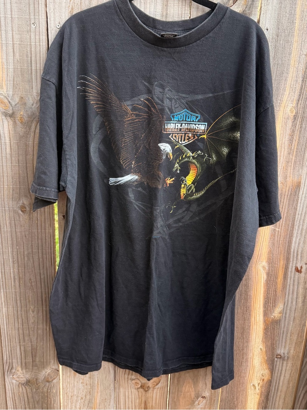 Vintage 2000 Harley Davidson 3XL Dragon Eagle Dallas tee Made in USA Y2K Crazy